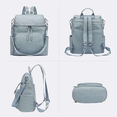 Anti-Theft Backpack Purse for Women, Convertible 3-in-1 Vegan Leather Backpack with Hidden Zipper, Adjustable Shoulder & Crossbody Bag for Travel and Daily Commute - color: B Two Toned Blue
