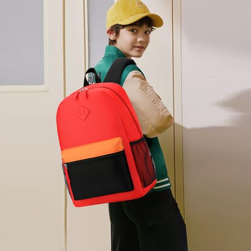 Backpack Set for Girls Boy Kids Backpack with Lunch Box for Elementary Primary Kindergarten School Bag (Red Black Set, Large) - color: Red Black
