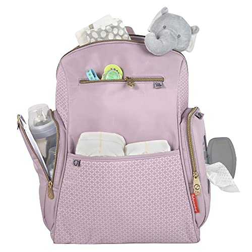 Fisher-Price Fastfinder Gemma Diaper Bag Backpack with Portable Changing Pad, Wipes Dispenser (Pink)