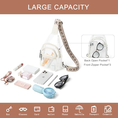 Leresas Clear Sling Bag Stadium Approved for Women Men Clear Purse Backpack Clear Crossbody Fanny Pack Stadium Events Concert - color: Beige