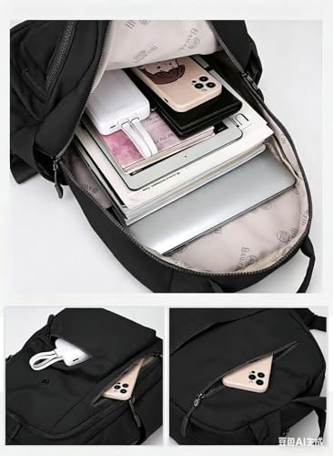 Casual Backpack, Multi-Pocket Design with Front Zipper Compartment (Black) - color: Black