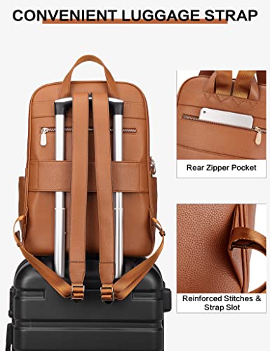 BOSTANTEN Genuine Leather 15.6 inch Laptop Backpack Purse for Women College Casual Backpack Travel Bag - color: 1-d-beige With Brown