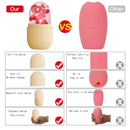 XHJRI Ice Face Roller Massager,Ice Cube Roller for Face, Eyes and Neck Naturally Conditioning and Skin Care,De-Puff Eye Bags,Reduce Migraine Pain,Reusable Massage Silicone Ice Mold (Beige) - color: Beige