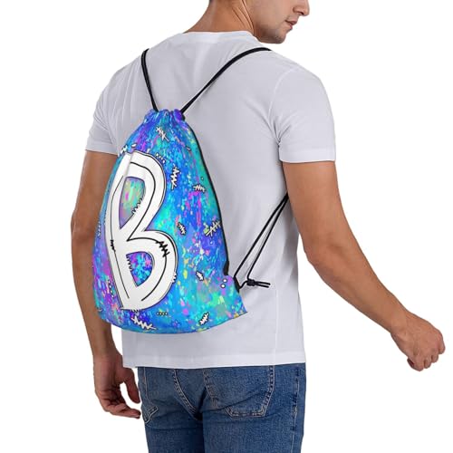 Drawstring Backpack Bag Sport Gym Sackpack Initial Blue Draw String Cinch Bags Bulk String Backpack Storage Bag for Women Men Letters B - color: Letters B