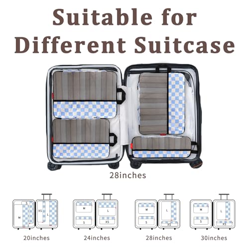 U+U 4 Set Compression Packing Cubes - Ultralight Travel Organizers, Space-Saving Suitcase Organizer, Expandable Packing Cubes for Travel, Business Trip and Family Vacation (Blue Checkered)