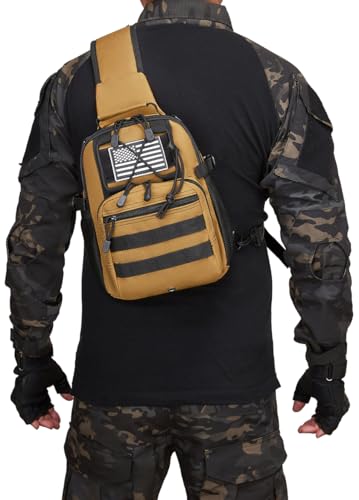 Small Tactical Holster Sling Backpack Accessories Shoulder Pouch Water Bottle & Radio Holder Crossbody Bag for Men - color: Black Tan 2 Packs