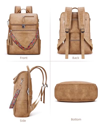 SYTRAH Leather Laptop Backpack for Women Designer Laptop Bag, 16.5 inch Travel Computer Backpacks Purse with Tassel for Work Business with Satchel Purse Camel Brown - color: Camel Brown