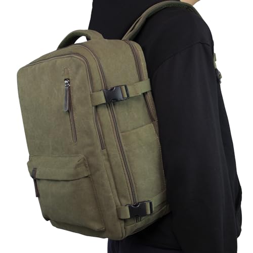 KAUKKO Canvas Travel Backpack, Personal Item Airline Approved, Carry On Backpack with Multi-Pockets and Shoe Pouch, fit 15.6 inch Laptop, 40L Weekender Bag, 11-ARMYGREEN - color: 11-armygreen
