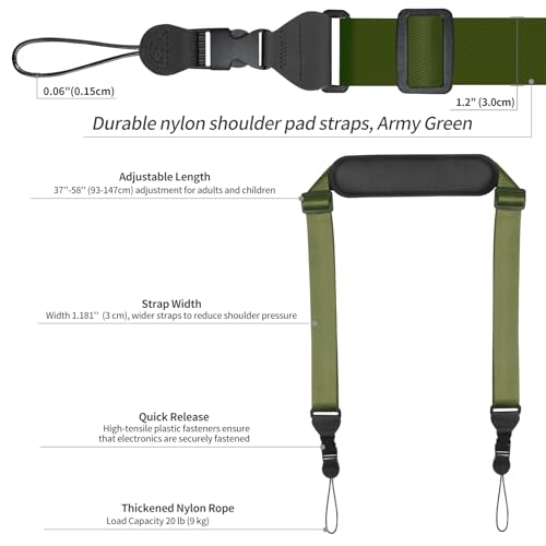 FIEIL Universal Shoulder Strap, Neoprene Padded Bag Strap with Double Adjustable Buckles, Comfortable Neck Lanyard for Camera, Cellphone Tablet,iPad, Laptop, Binocular, Luggage Bag(Army Green) - color: Army Green