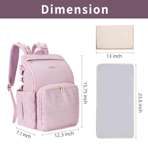 Stylish Baby Diaper Bag, Baby Bag with Changing Pad, Pacifier Case& Stroller Straps, Large Diaper Backpack Boy Girl, Water Resistant Travel Diaper Backpack(Lavender) - color: Lavender