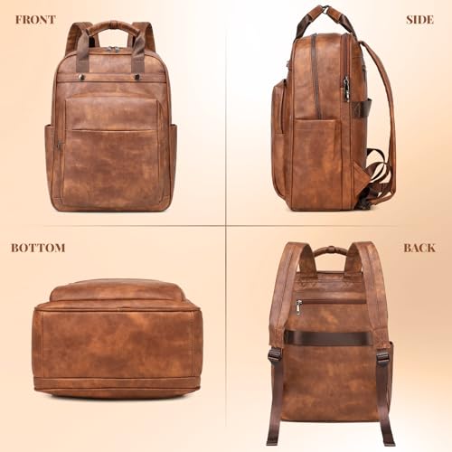 Rcrirth PU Leather Laptop Backpack for Women | 17 Inch Laptop Backpack for Work - Large Capacity Computer Bag Nurse Bag Casual Daypack (Black) - color: Black