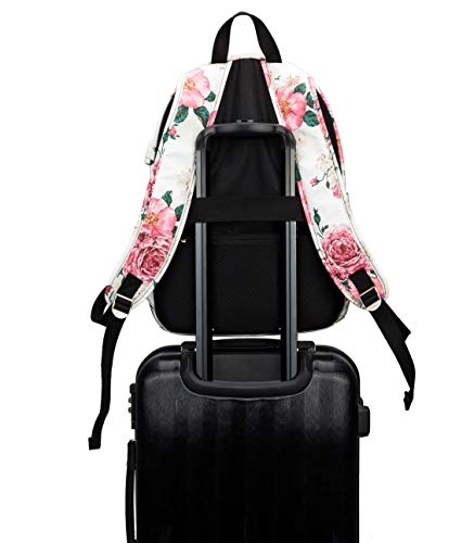 Kinmac Peony Pattern 15 inch Waterproof Laptop Travel Outdoor Backpack With USB Charging Port For 13 inch 14 inch and 15.6 inch Laptop - color: Peony