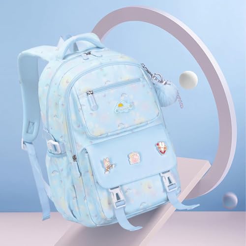 Cute Backpack for Girls,15.6'' School Backpacks for Girls,Waterproof & Large Capacity Kids Backpack Ages 6-12 (Blue)