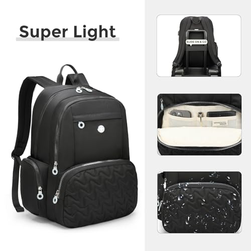 Swissdigital Design Women's Laptop Backpack, 15.6 Inch Slim Commuter Bag with RFID Protection & USB-C Charging Port - Lightweight 20L College Bookbag for Travel & Work, Black (SD1711-01) - color: Black