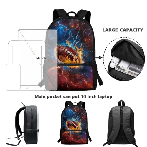 ZOUTAIRONG Bookbag for Teen Girls Boys Mini Thermos with Carry Handle School Bags for Age 7-10/10-12/12-16, Lightning Rugby Print Casual Backpack with Side Pockets - color: Lightning Rugby