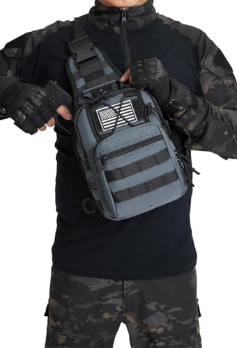 Small Tactical Holster Sling Backpack Accessories Shoulder Pouch Water Bottle & Radio Holder Crossbody Bag for Men - color: Black & Gray