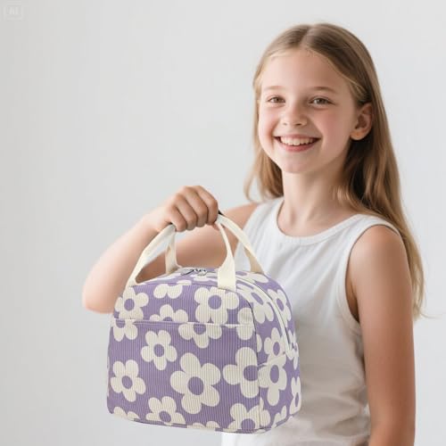 Bluboon School Backpack Set Girls Womens Laptop Bookbag Casual Daypack Fits 15 inch Laptop with Lunch Tote Bag and Pencil Bag - color: Beige Floral / Purple Base