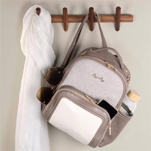 Itzy Ritzy Mini Diaper Bag Backpack – Chic, Compact Mini Plus Backpack with Changing Pad, 10 Pockets (6 Internal, 4 External), Grab-Top Handle & Rubber Feet (Vanilla Latte) - color: Vanilla Latte - Plus