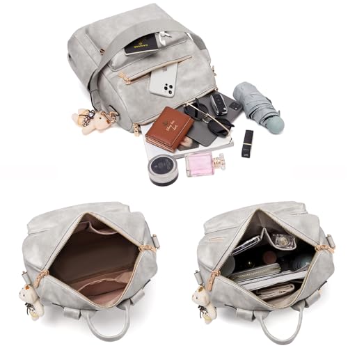 Soperwillton Women Backpack Purse Multipurpose Design Handbags Shoulder Bag PU Leather Travel bag Backpack Set 2pcs - color: Grey