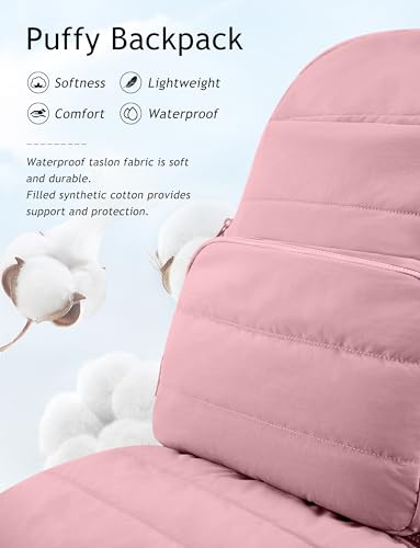 Uselike Travel Backpack for Women, 15.6 Inch Laptop Backpack, Quilted College Bookbag, Cute Work Backpacks, Water Resistant - color: Mauve Pink