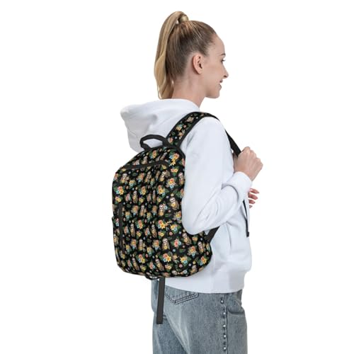 Laptop Backpack Sloth Flowers, Cushioned Back Panel, Front Zip, for Daily Commute & Outdoors - color: Picture (229)