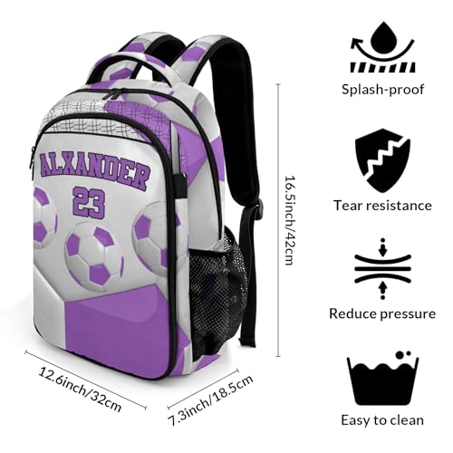 Personalized Name 16.5 Backcpack Sport Ball Athlete Player Soccer Purple Toddler Backpack for School Gym Girls Boys Elementary Kids Backpack - color: Purple
