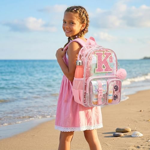 HTgroce Pink K Heavy Duty Transparent Girls Backpack with Lunch Box 3Pcs Clear School Bags for Girls Elementary school Bookbag Stadium Concert Approved - color: Pink K