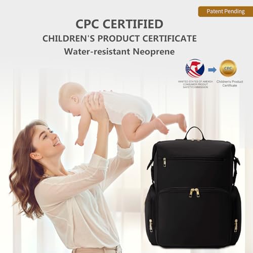 CEI-CEI Neoprene Diaper Bag Backpack with Changing Pad, Large Newborn Baby Maternity Bags Travel Tote with Insulated Pockets (Black) - color: Black
