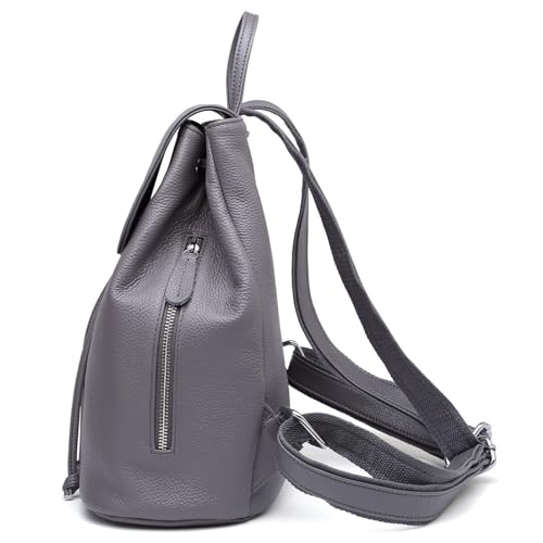 BOYATU Women’s Full-Grain Leather Backpack Purse, Minimal Structured Design, Work Commuter & City Travel, Compact Everyday Essentials, Fashion RFID Pocket Bag ((Grey) - color: Grey
