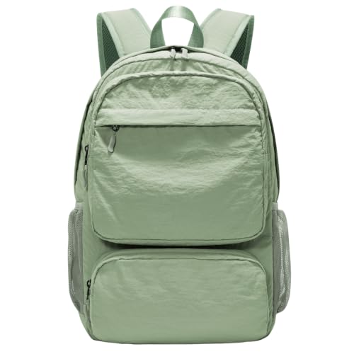 BJLFS Green Cute School Backpack with Laptop Compartment Small Travel Laptop Backpack for Women Men Waterproof College Backpack Simple School Bag for Teens Girls Boys - color: A1-green