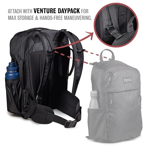 JanSport Venture Daypack – Travel Pack With Large Main Compartment, Padded Laptop Sleeve, Dual Water Bottle Pockets, and Attachment Buckles, Black - color: Black, style: Venture Daypack