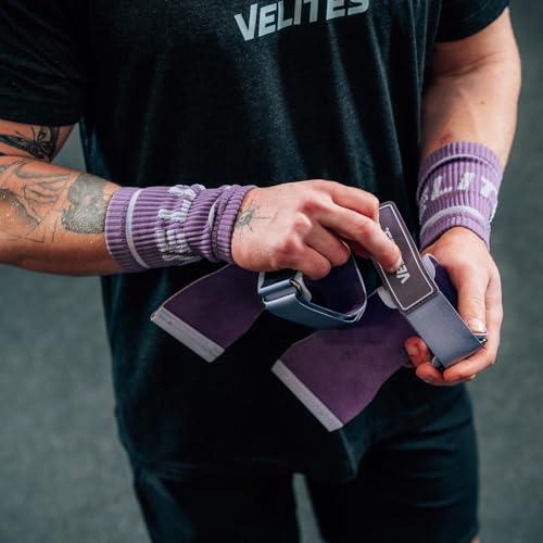 Velites - All Terrain Grips - Official Crossfit® Games Gymnastics Grips - No-Chalk Required - for All Bars & Surfaces - Includes Wristbands & Bag - color: Purple, size: X-Large