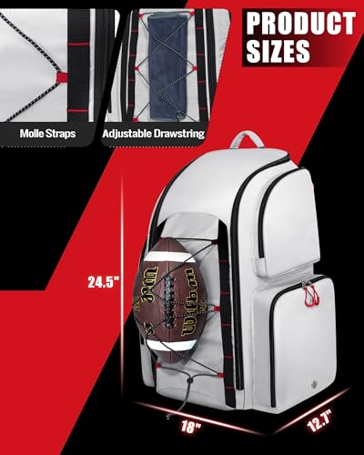 Smasrob Football Equipment Bag, Football Backpack, Football Gear Bag | Separate Shoe Compartment, Insulated Pocket and Fence Hooks, for Adult and Youth - color: Grey