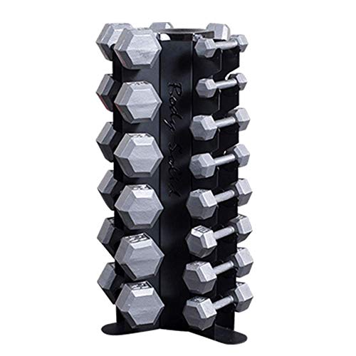 Body-Solid 3-Side Vertical Dumbbell Rack for 5-50 lb. - Compact, Space-Saving Weight Holder for Home Gym, Holds upto 10 Pair of Dumbbells with Medicine Ball Storage Tray