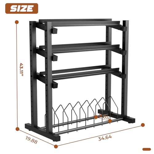 1100LBS Weight Rack for Home Gym, Upgraded 4-Tier Dumbbell Rack, Barbell Holder Bumper Plate Storage Rack with Adjustable Height & Width Design, Heavy Duty Weight Storage Organizer (Rack Only)