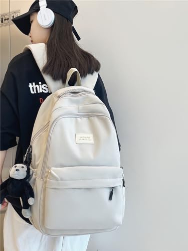Cute Aesthetic Backpack for Women Casual Solid Bookbag Laptop Backpacks Korean Fashion College Travel Daypack (Beige) - color: Beige