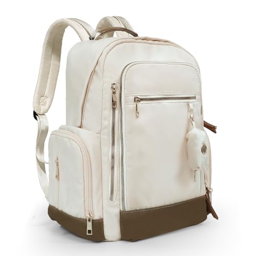 miss fong Diaper Bag Backpack - Baby Diaper Bag Mommy Bag Diaper Backpack with 16 Pockets Large Capacity Travel Diaper Bag Baby Shower Gifts for Mom & Dad-Off-White - color: Off-white