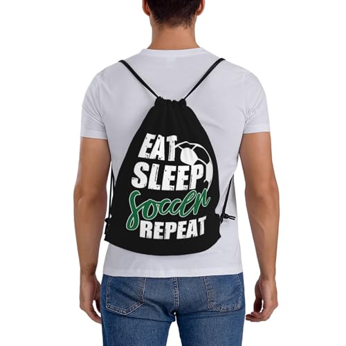 Eat Sleep Soccer Repeat Unisex Drawstring Backpack Bag Sport Gym Travel Swim Sackpack - color: Eat Sleep Soccer Repeat