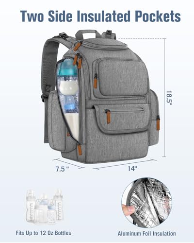 Mancro Diaper Bag Backpack, Multifunctional Baby Diaper Bag Backpack For Men Women with Stroller Straps, Travel Water Resistant Baby Diaper Backpack with 2 Side Insulated Pockets, White Grey - color: White Grey, size: Large