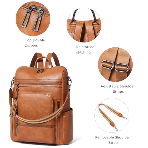 Shrrie Vegan Leather Laptop Backpack for Women 15.6 inch Work Backpack Fashion Travel Backpack Purse for Business College - color: Brown02