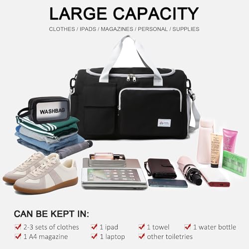 Small Gym Bag for Women, Travel Duffle Bag Carry On Weekender Bag with Shoe Compartment - color: 35#Black Grey, style: Gym Bag&toiletry Bag