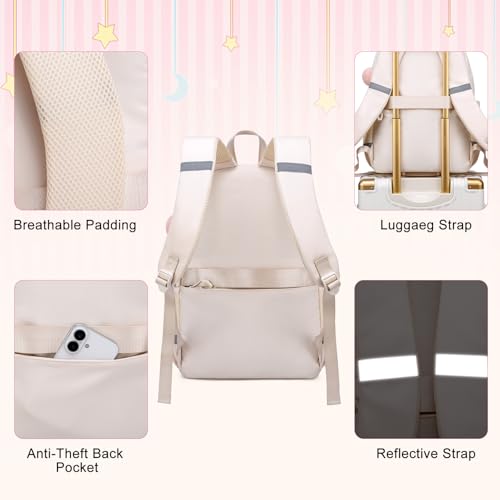 ZUBOND Girls Backpack for School - Lightweight Travel Laptop Backpack Fits 15.6 Inch Notebook, Water Bottle Pocket - Ideal for Teens, College Students, Adults - color: Beige