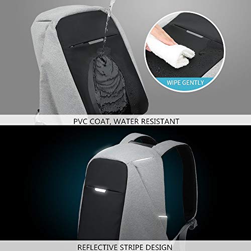 oscaurt Anti Theft Backpack 15.6 Inch Laptop Travel Backpack with Hidden Zipper and USB Charging Port Waterproof Business Computer Bag for Men & Women - color: Light Grey