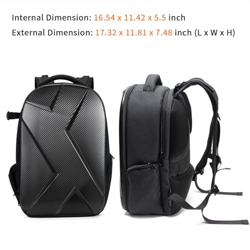 Camera Backpack Hard Shell Imitation Carbon Fiber DSLR, Waterproof Shockproof w/15.6" Lap Comp for Photo, Travelers & Daily. - color: Black