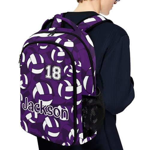 Dark Purple Volleyball Pattern Backpack Laptop Bag Bookbags Personalized Travel Daypack Bag for Man Woman Gifts - color: Dark Purple Volleyball Pattern