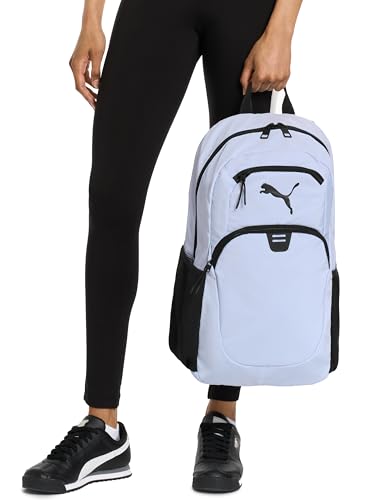 PUMA Women's Poppy Backpack in Memory Cloth with Laptop Sleeve, Luggage Strap & Water Bottle Pockets - color: Jasmine Flower/Rosy Outlook