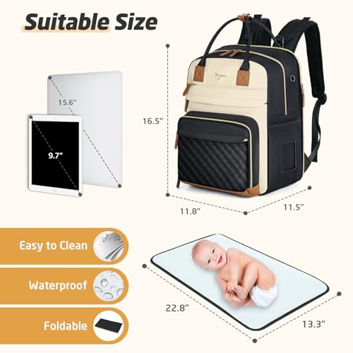 Diaper Bag Backpack - Extra Large Diaper Bag for 2 Kids Twin, Travel Baby Bags for Mom Dad 25-37L Expandable with Changing Pad Earphone Hole, Apricot Black - color: Black & Apricot