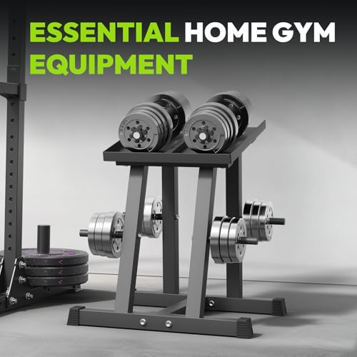 HANDBODE Adjustable Dumbbell Rack with Plate Storage, 500 lb Capacity, Space-Saving Storage Organizer for Classic Dumbbells, Stable for dumbbells, Heavy Duty Column Stand for Home Gym