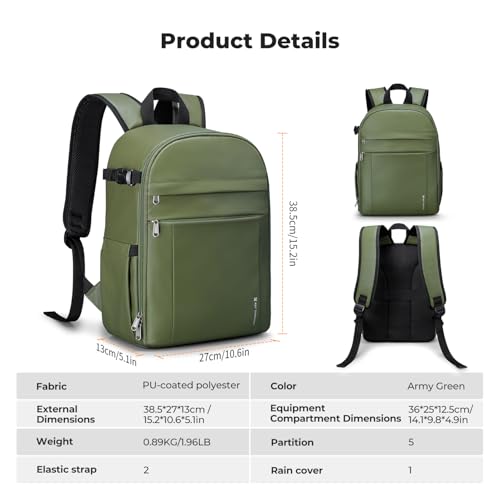 K&F CONCEPT Camera Backpack, DSLR/SLR/Mirrorless Photography Camera Bag - color: 02-bright Green