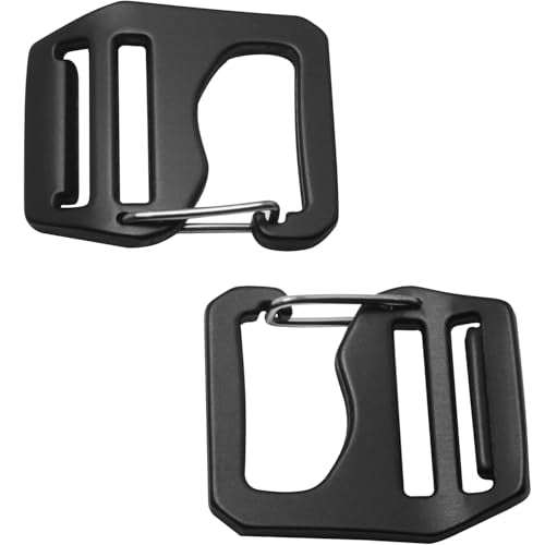 4PCS Adjustable Webbing G Shaped Buckles with Spring Loaded Gate Aluminum Alloy Inner Diameter 0.79in 2 Pcs for Left and 2 Pcs for Right Suitable for Backpacks Tactical Belts Black